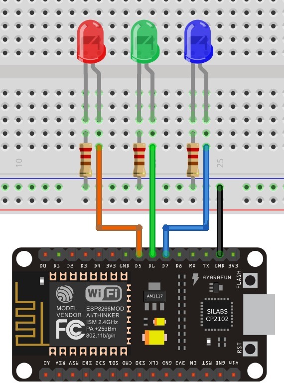 Multiple Sliders for ESP8266 NodeMCU Web Server (WebSocket): Control the brightness of LEDs (PWM) - source illustration from page 993