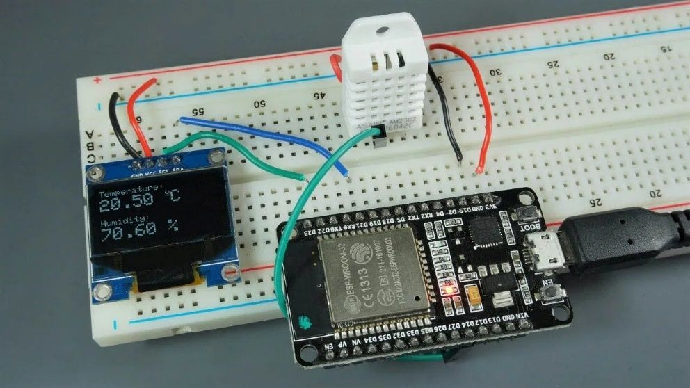 DHT Temperature and Humidity Readings Displayed on the on- board ESP8266's OLED Display - source illustration from page 1023