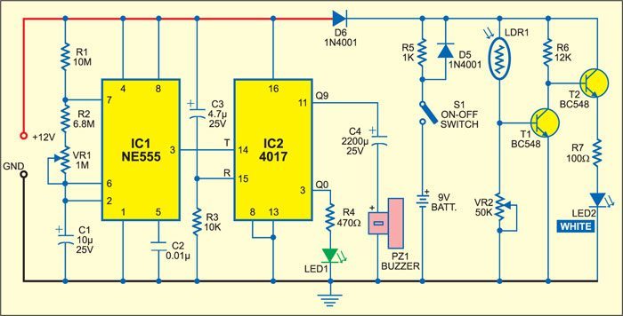 Power-on Reminder with LED Lamp - source circuit from page 56