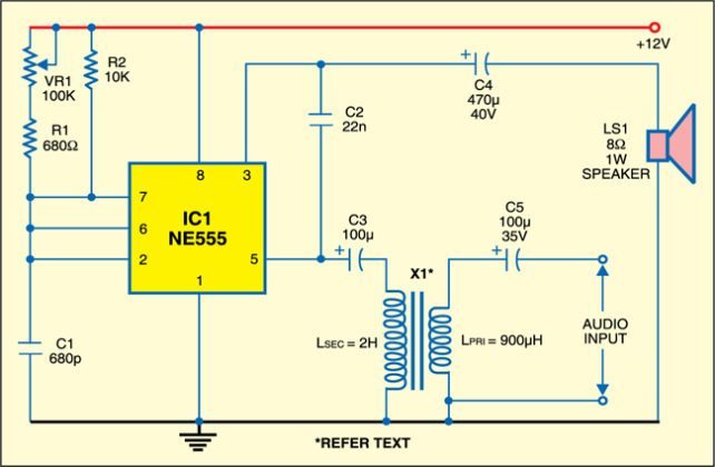 555 Timer PWM Audio Amplifier - source illustration from page 144