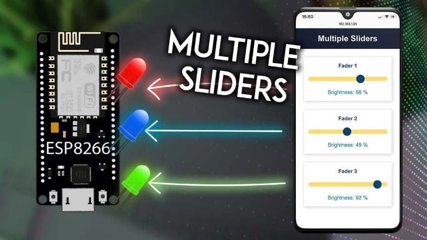 Multiple Sliders for ESP8266 NodeMCU Web Server (WebSocket): Control the brightness of LEDs (PWM) - source illustration from page 989