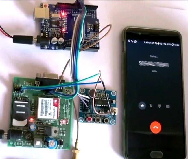 Fig. Prototype of Automatic Call answering Machine using Arduino and GSM Module