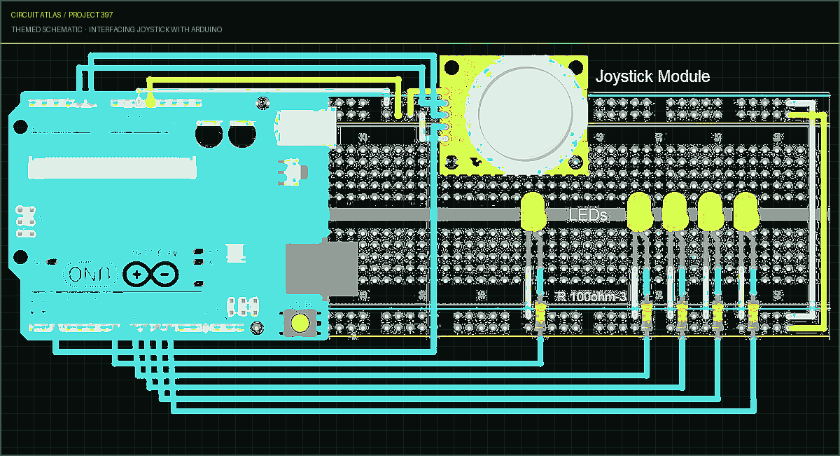 Circuit Atlas themed schematic for Interfacing Joystick with Arduino