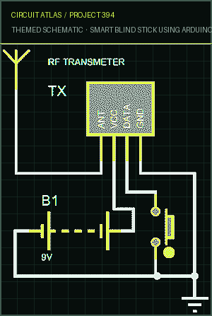 Circuit Atlas themed schematic for Smart Blind Stick using Arduino
