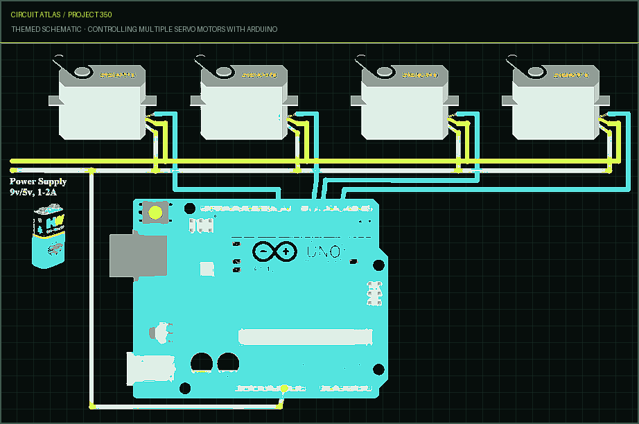 Circuit Atlas themed schematic for Controlling Multiple Servo Motors with Arduino Circuit Atlas themed schematic for Controlling Multiple Servo Motors with Arduino