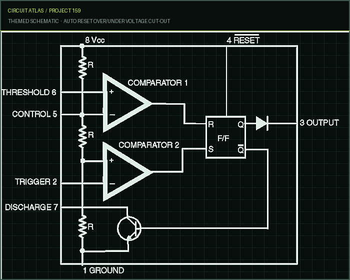 Circuit Atlas themed schematic for Auto Reset Over/Under Voltage Cut-Out Circuit Atlas themed schematic for Auto Reset Over/Under Voltage Cut-Out
