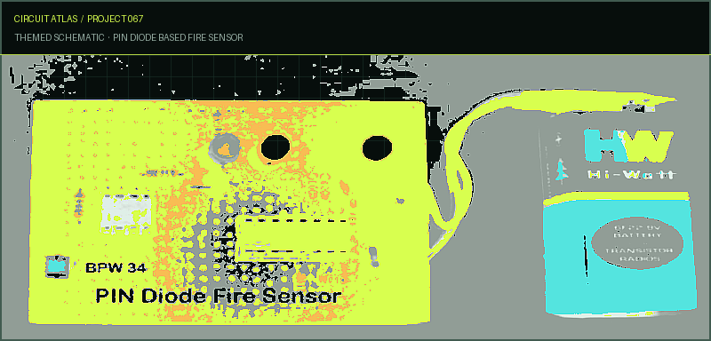 Circuit Atlas themed schematic for PIN Diode Based Fire Sensor