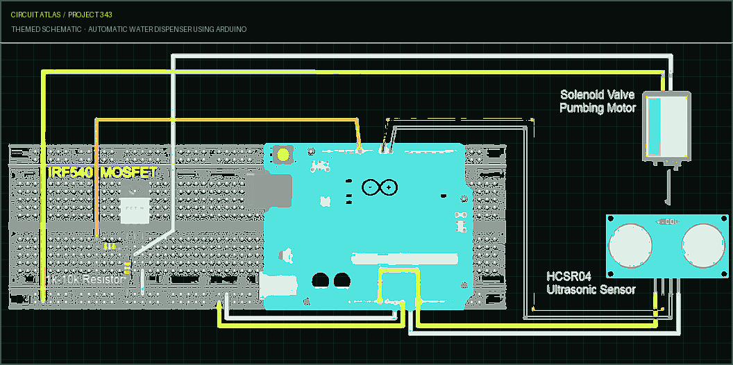 Circuit Atlas themed schematic for Automatic Water Dispenser using Arduino