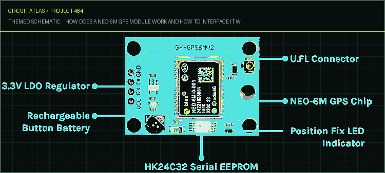Circuit Atlas themed schematic for How Does a NEO-6M GPS Module Work and How to Interface it with ESP32