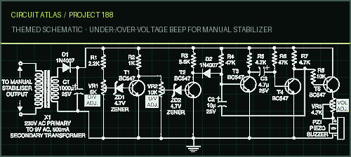 Circuit Atlas themed schematic for Under-/Over-Voltage Beep for Manual Stabilizer
