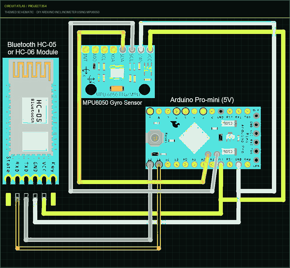 Circuit Atlas themed schematic for DIY Arduino Inclinometer using MPU6050