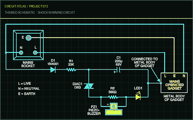Circuit Atlas themed schematic for Shock Warning Circuit