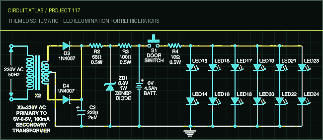 Circuit Atlas themed schematic for LED Illumination for Refrigerators