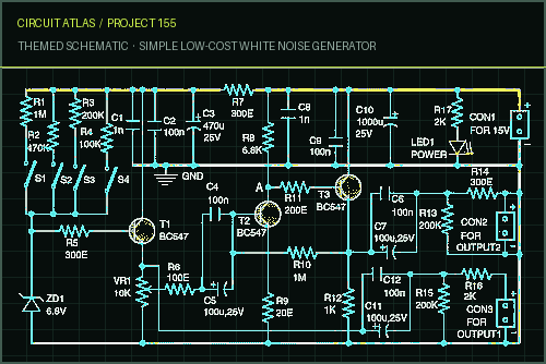 Circuit Atlas themed schematic for Simple Low-Cost White Noise Generator