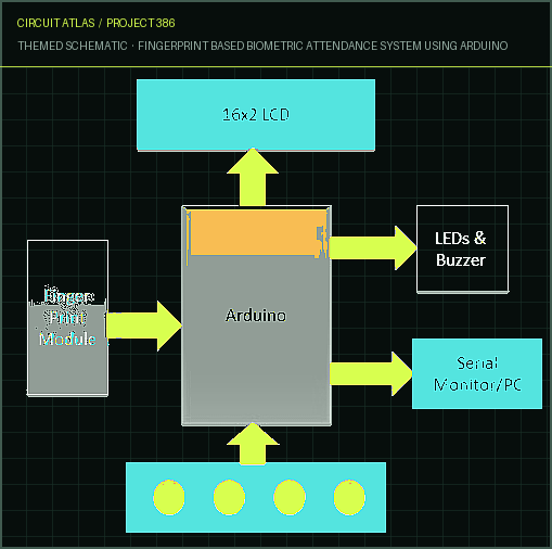 Circuit Atlas themed schematic for Fingerprint Based Biometric Attendance System using Arduino