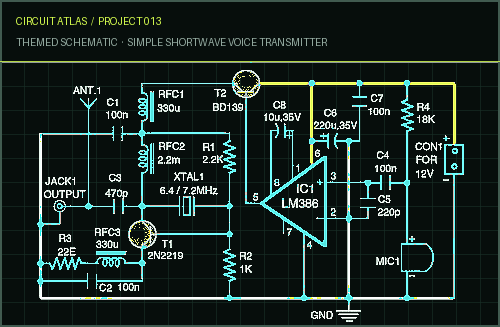 Circuit Atlas themed schematic for Simple Shortwave Voice Transmitter