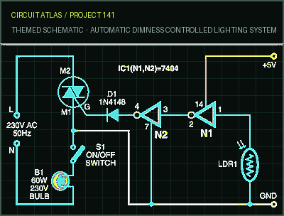 Circuit Atlas themed schematic for Automatic Dimness Controlled Lighting System