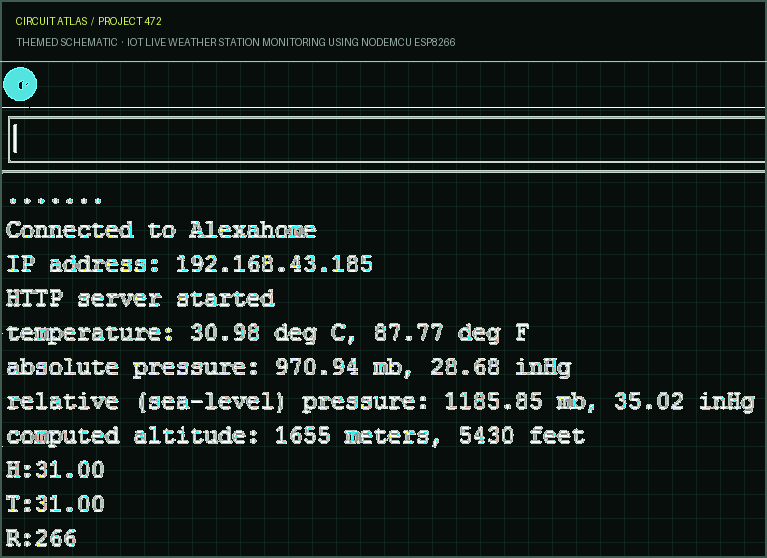 Circuit Atlas themed schematic for IoT Live Weather Station Monitoring Using NodeMCU ESP8266