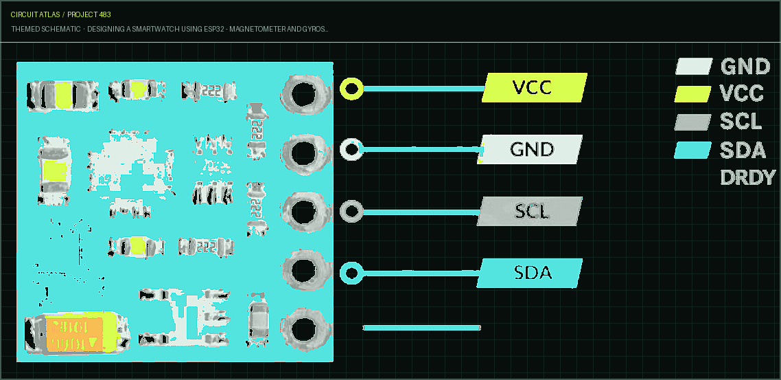 Circuit Atlas themed schematic for Designing a Smartwatch using ESP32 - Magnetometer and Gyroscope