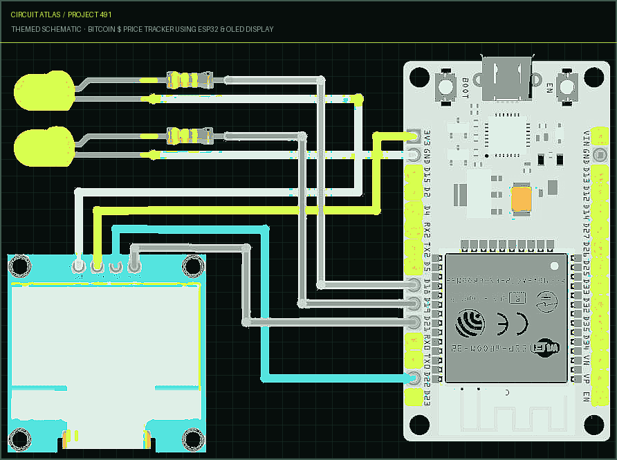 Circuit Atlas themed schematic for Bitcoin $ Price Tracker Using ESP32 & OLED Display