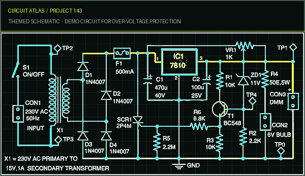 Circuit Atlas themed schematic for Demo Circuit for Over-Voltage Protection