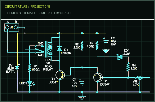 Circuit Atlas themed schematic for SMF Battery Guard Circuit Atlas themed schematic for SMF Battery Guard