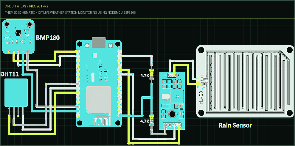 Circuit Atlas themed schematic for IoT Live Weather Station Monitoring Using NodeMCU ESP8266