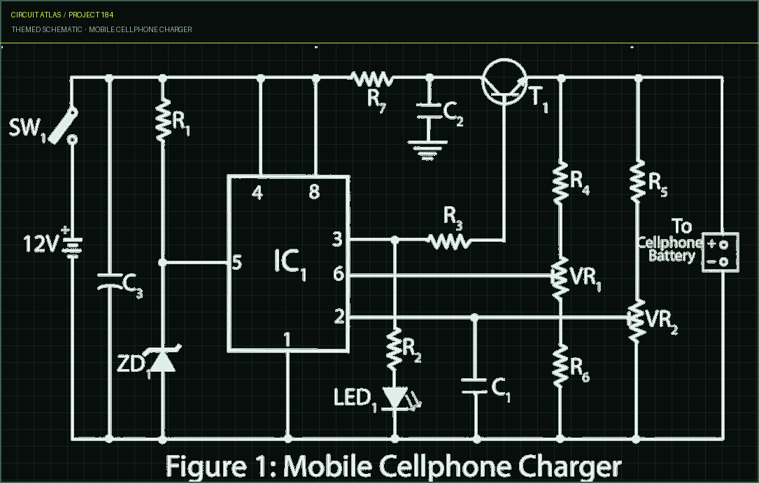 Circuit Atlas themed schematic for Mobile cellphone charger