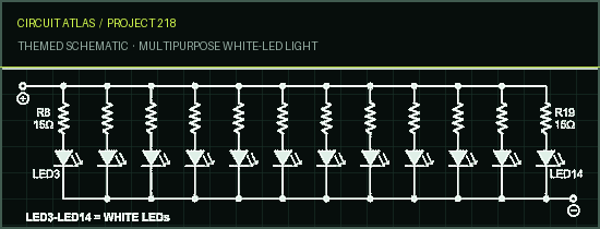 Circuit Atlas themed schematic for Multipurpose White-LED Light