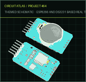 Circuit Atlas themed schematic for ESP8266 and DS3231 Based Real Time Clock (RTC)