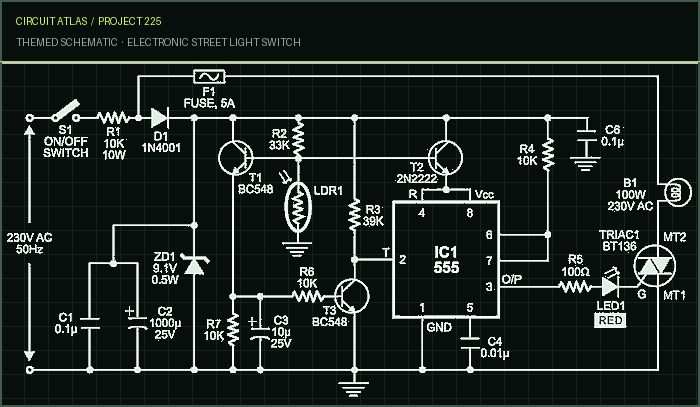Circuit Atlas themed schematic for Electronic Street Light Switch