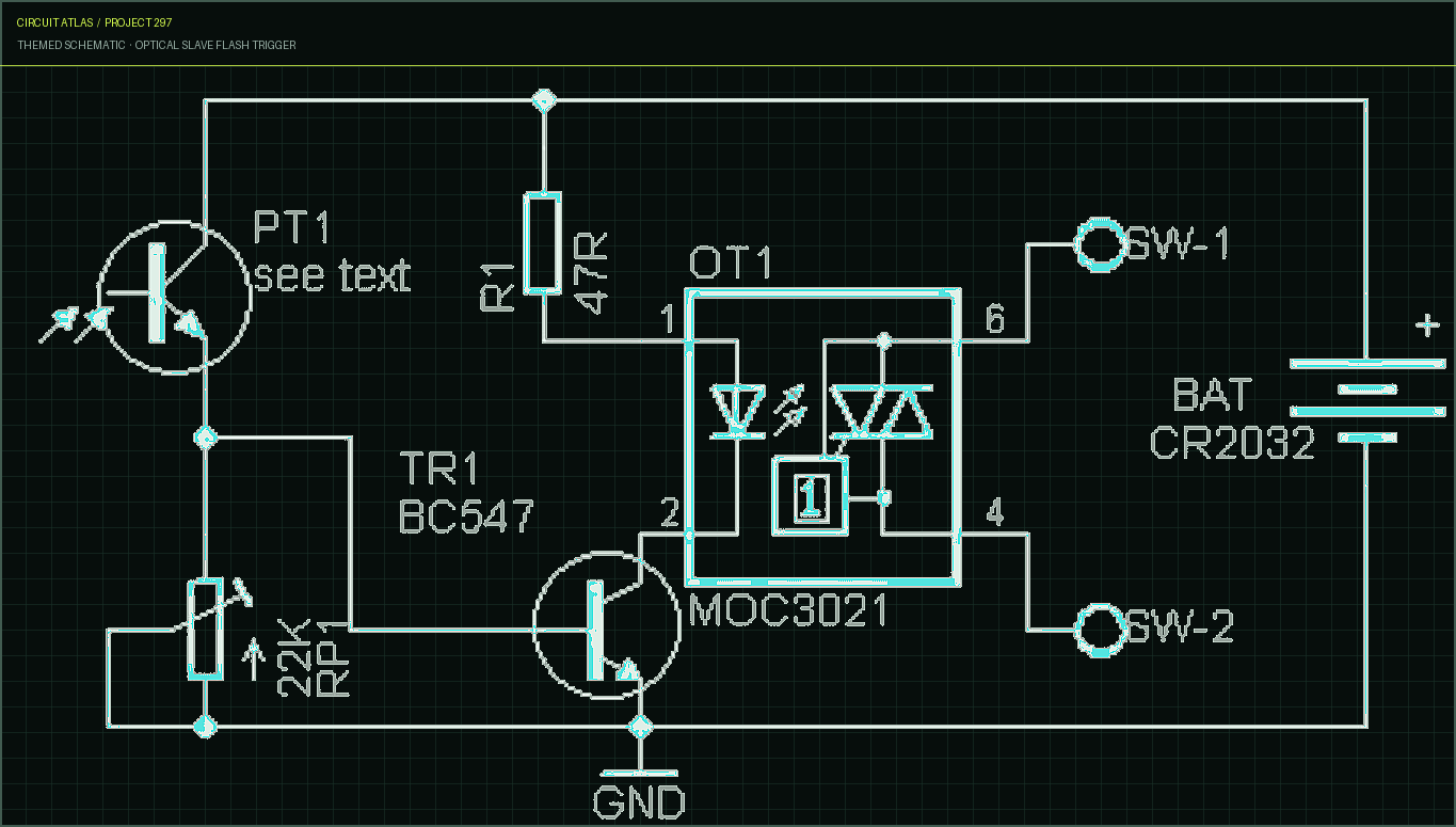 Circuit Atlas themed schematic for Optical Slave Flash Trigger