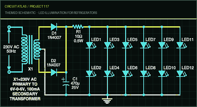 Circuit Atlas themed schematic for LED Illumination for Refrigerators