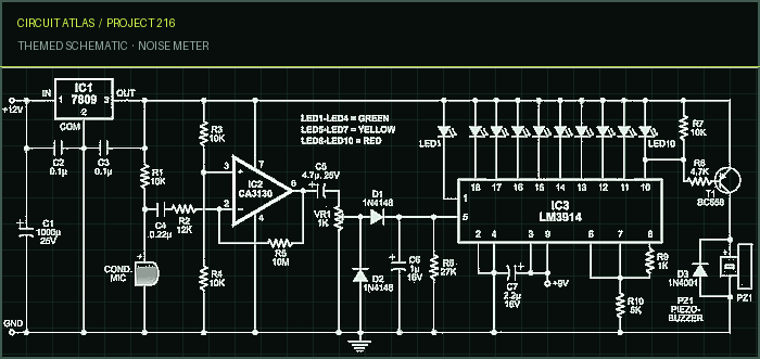 Circuit Atlas themed schematic for Noise Meter