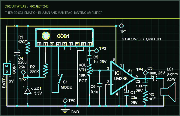Circuit Atlas themed schematic for Bhajan and Mantra Chanting Amplifier Circuit Atlas themed schematic for Bhajan and Mantra Chanting Amplifier