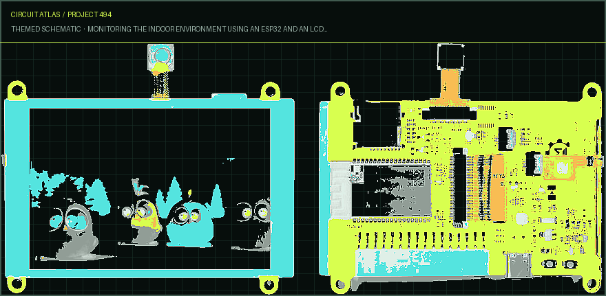 Circuit Atlas themed schematic for Monitoring the Indoor Environment Using an ESP32 and an LCD Display