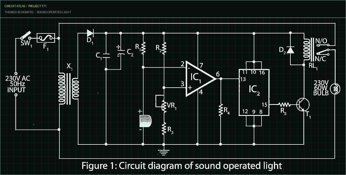Circuit Atlas themed schematic for Sound Operated Light