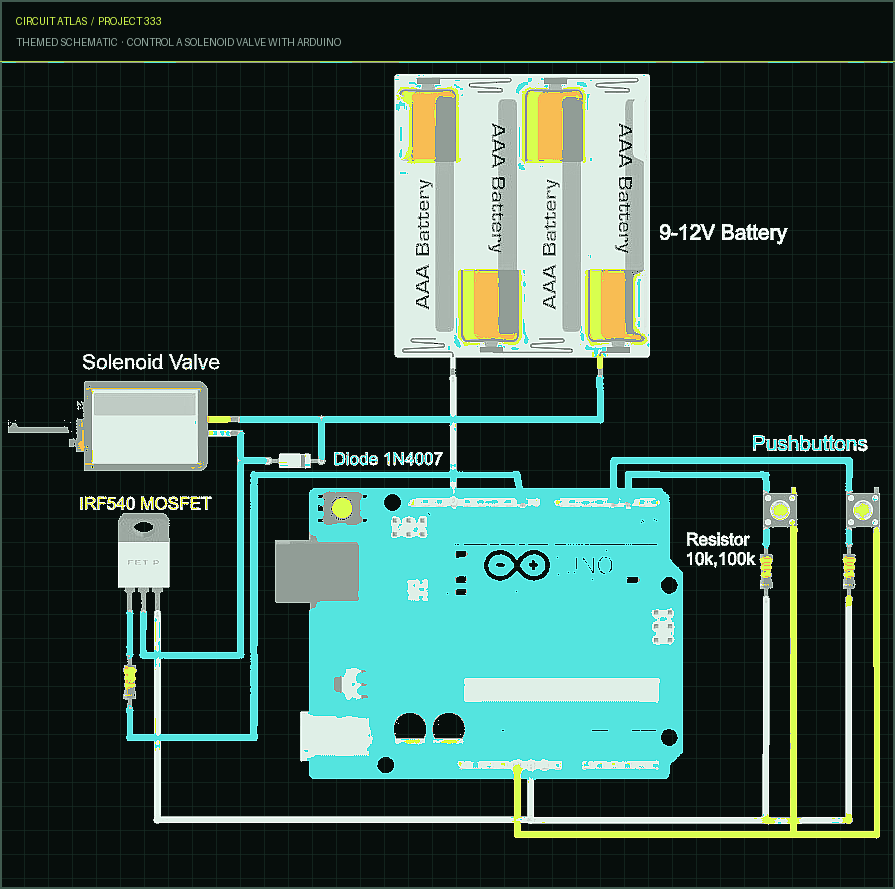 Circuit Atlas themed schematic for Control a Solenoid Valve with Arduino Circuit Atlas themed schematic for Control a Solenoid Valve with Arduino