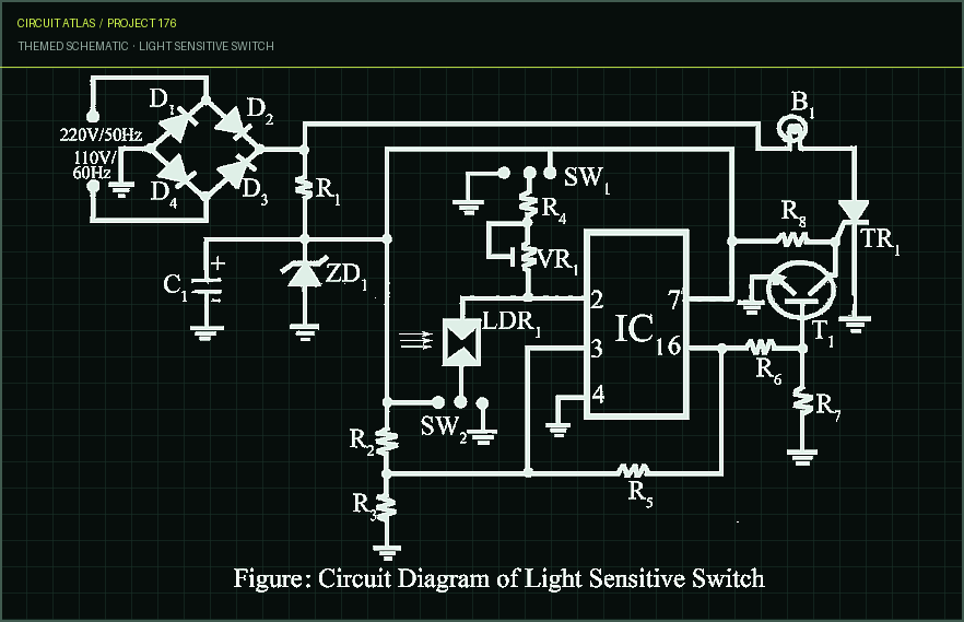 Circuit Atlas themed schematic for Light sensitive switch Circuit Atlas themed schematic for Light sensitive switch