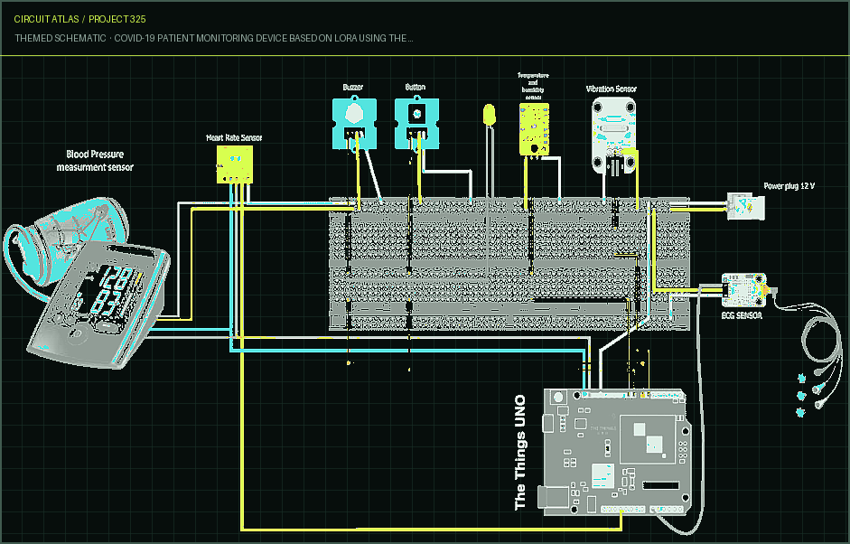 Circuit Atlas themed schematic for Covid-19 Patient Monitoring Device based on LoRa using The Things UNO