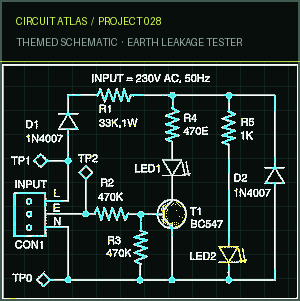 Circuit Atlas themed schematic for Earth Leakage Tester