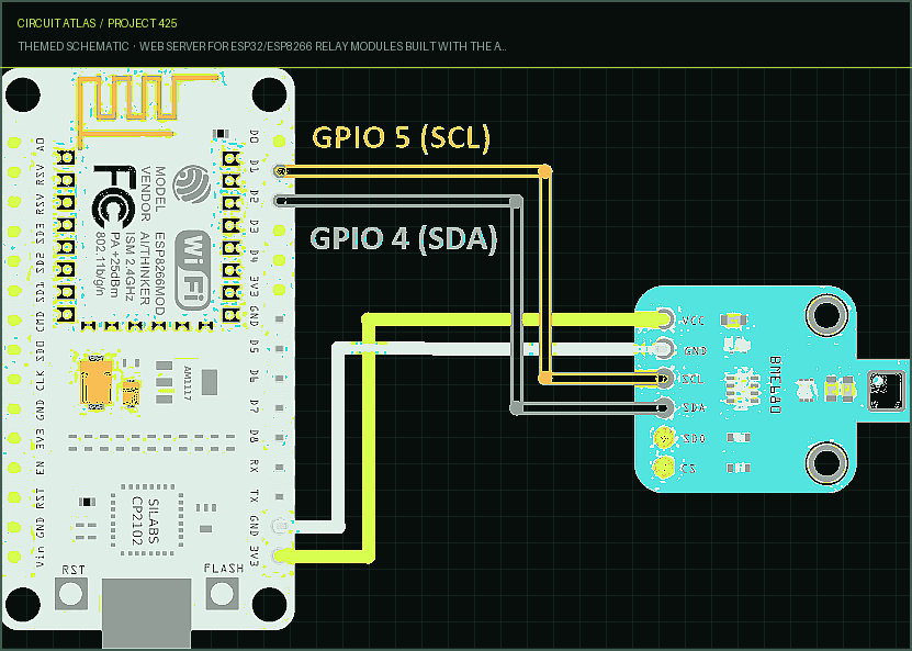 Circuit Atlas themed schematic for Web Server for ESP32/ESP8266 Relay Modules Built with the Arduino IDE (1, 2, 4, 8, 16 Channels)