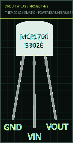 Circuit Atlas themed schematic for Power ESP32/ESP8266 with Solar Panels (includes battery level monitoring)