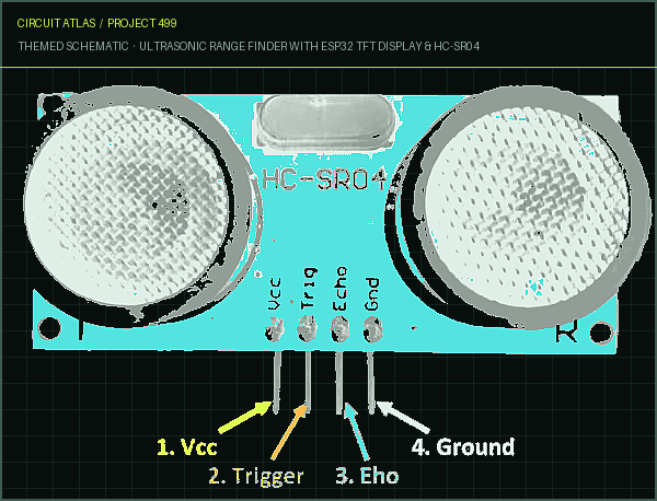 Circuit Atlas themed schematic for Ultrasonic Range Finder with ESP32 TFT Display & HC-SR04