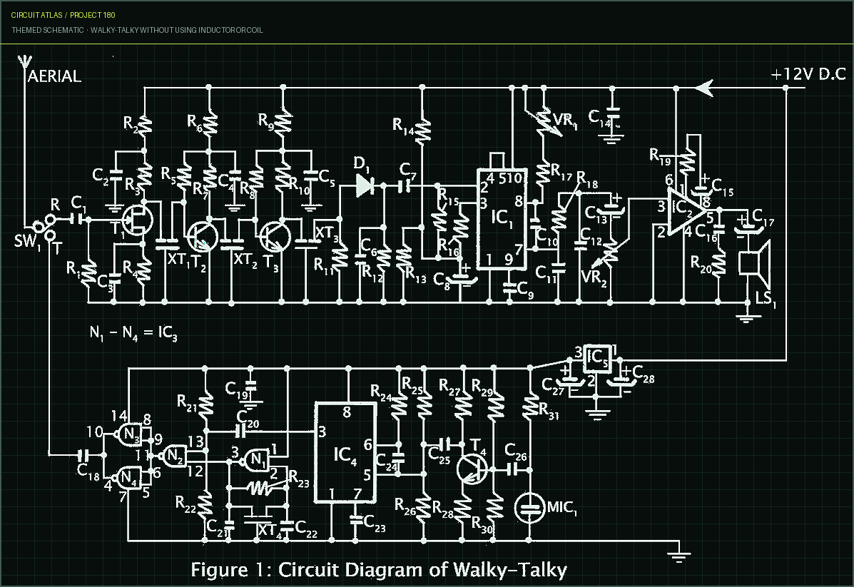 Circuit Atlas themed schematic for Walky-talky without using inductor or coil