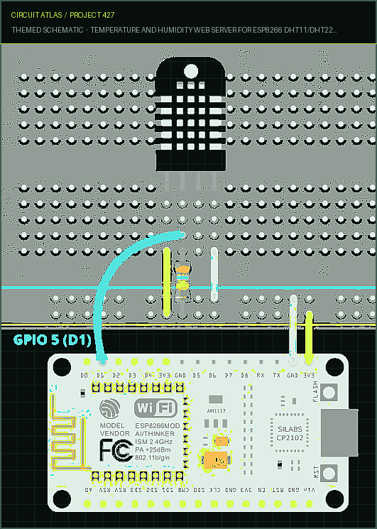Circuit Atlas themed schematic for Temperature and Humidity Web Server for ESP8266 DHT11/DHT22 with Arduino IDE