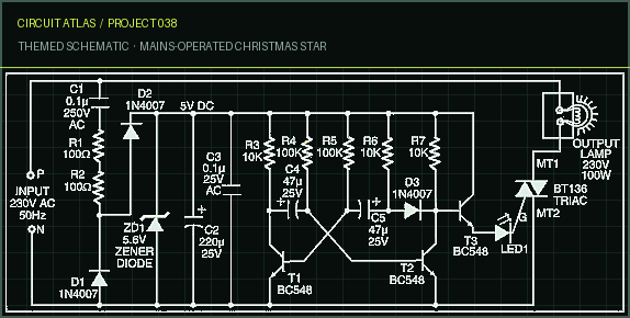 Circuit Atlas themed schematic for Mains-Operated Christmas Star
