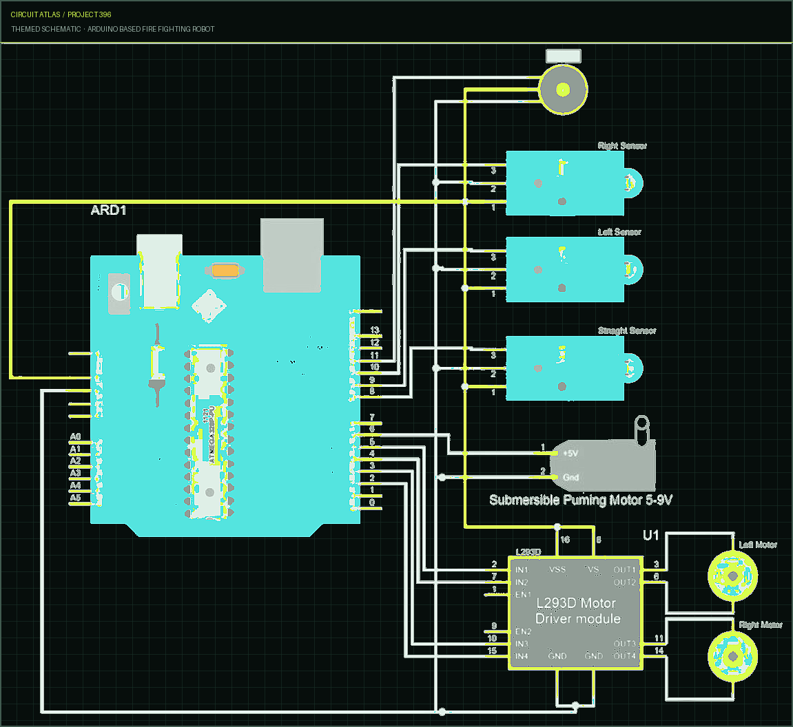 Circuit Atlas themed schematic for Arduino Based Fire Fighting Robot Circuit Atlas themed schematic for Arduino Based Fire Fighting Robot