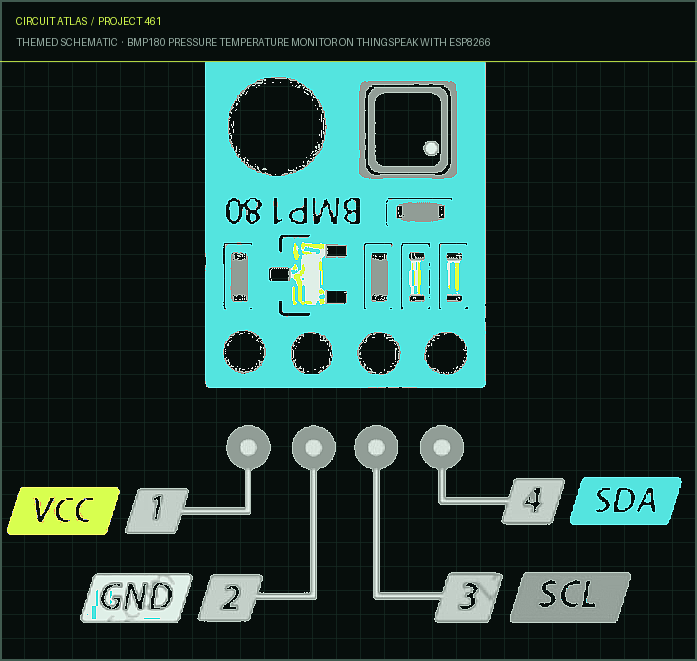 Circuit Atlas themed schematic for BMP180 Pressure Temperature Monitor on Thingspeak with ESP8266