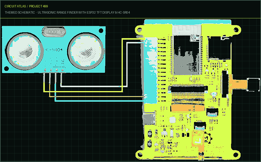 Circuit Atlas themed schematic for Ultrasonic Range Finder with ESP32 TFT Display & HC-SR04